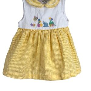 VTG 90s Samara Dress 24M Embroidered Snail Yellow Gingham Cottage Easter Collar